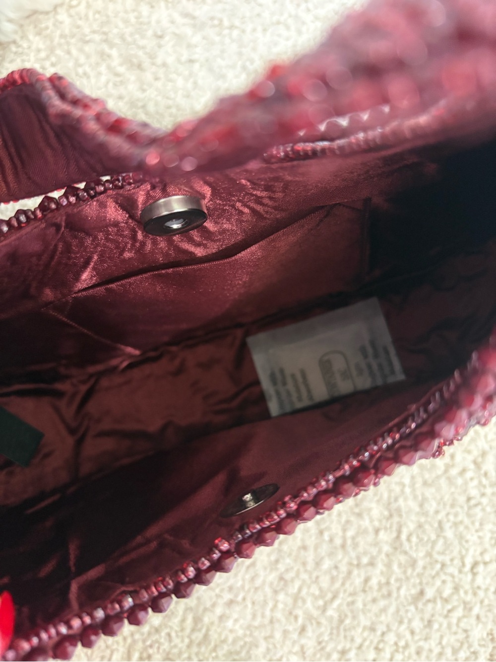 Handmade in India burgundy beaded shoulder bag - Picture 4 of 4
